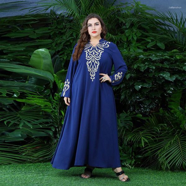 Robes décontractées Vintage bleu Maxi pour femmes jupes longues grande taille vêtements robe Festival musulman vêtements Kleider Tallas Grandes Vestidos