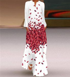 Casual jurken Vintage Boheemian Maxi Women Long Sleeve Floral Print Vneck Dress Party Cami Holiday Big Swing Vestidos1572259