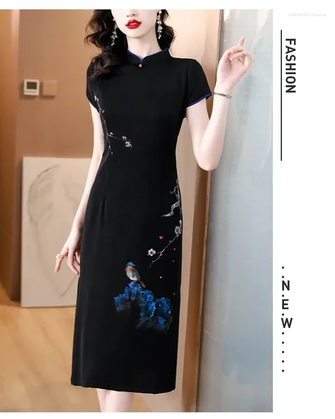 Robes décontractées Vintage Cheongsam pour vêtements pour femmes 2024 Blak chinois Qipao grande taille longue robe d'été mince