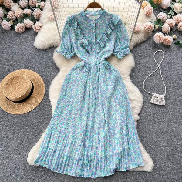 Robes décontractées Vintage Chic imprimé floral mode femme manches courtes mi-longueur robes 2023 été femme robe en mousseline de soie