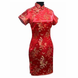 Casual jurken vintage Chinese stijl mini cheongsam aankomst dames satijn qipao rode zomer sexy feestjurk mujer vestidos s-6xl 230331