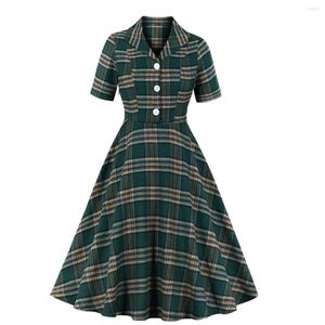 Robes décontractées Robe Vintage 2023 vert imprimé à carreaux rétro femmes été fête bureau Robe Rockabilly grande taille Vestidos