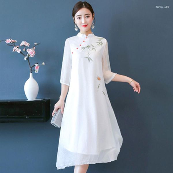 Vestidos casuales Vestido vintage para el año 2023 Estilo chino Mejorado Cheongsam Stand Collar Noble Largo Elegante Mujeres QC309