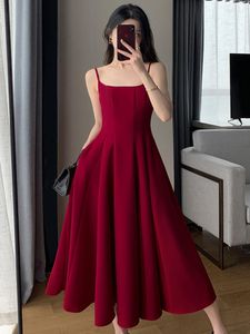 Casual jurken vintage mode dames spaghetti strap elegant lange rode jurk robe sexy mouwloze grote swingfeest vrouwelijke vestidos