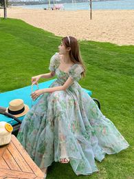 Casual jurken vintage bloemenavond midi maxi jurken voor vrouwen elegante casual feest prom groen vakantie prinses fairy long jurk zomer 2023 z0506