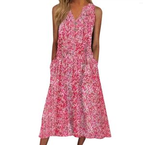 Vestidos informales Vintage Floral Summer for Women 2024 Vacaciones Tank Tank Beach Sundress Long Flowy Party A Line Midi Vestidos Vestidos