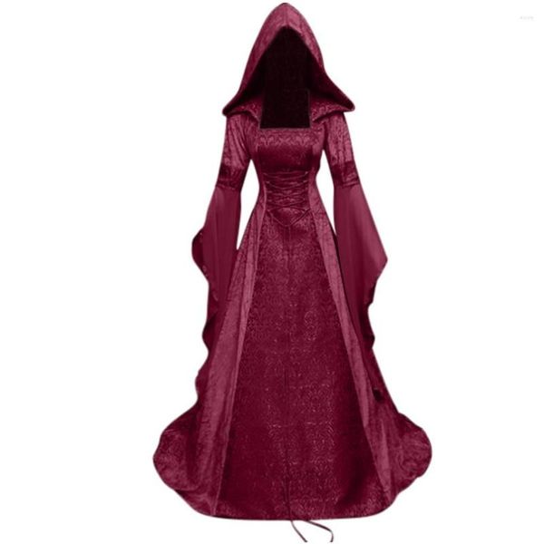 Robes décontractées Vintage gothique Halloween Renaissance capuche robe médiévale longueur de plancher Cosplay princesse Boho victorien