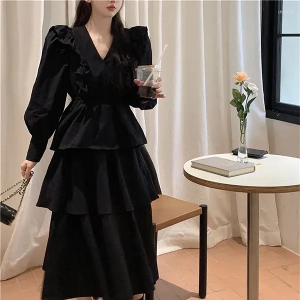 Robes décontractées Vintage gothique Y2k robe noire streetwear pour femmes mode coréenne élégant printemps longue fête chic robes