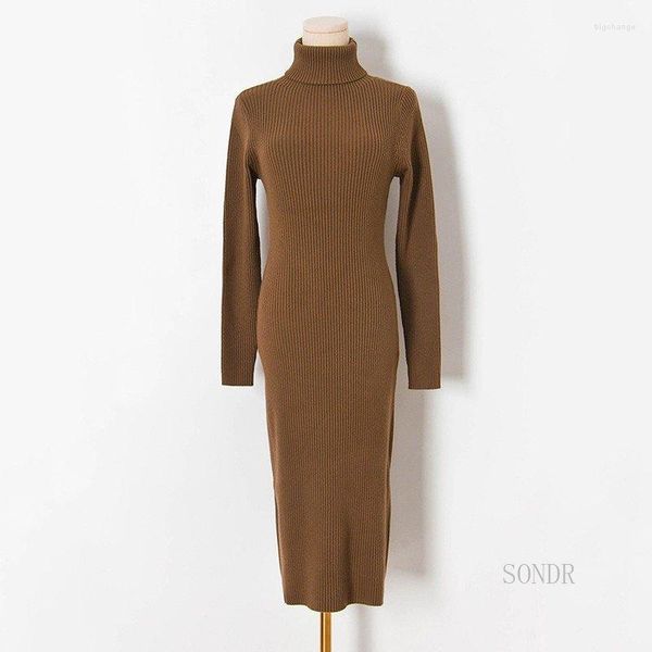 Vestidos informales Vintage High Neck Dress Long Women 2023 Autumn Winter Sweater Ladies Turtleneck Midi Bodycon Elegant Vestidos LARGO