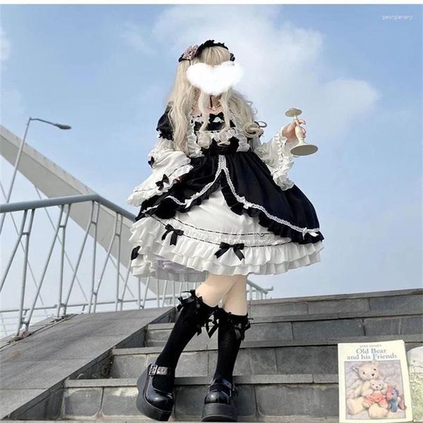 Robes décontractées Vintage Maid Gothic Lolita Anime Robe Noir et Blanc Adolescent Fille Vêtements Kawaii Sweet Femmes Serveur Cosplay Costume Party