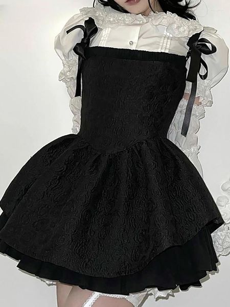 Vestidos casuales Vintage Mall gótico rayado mujeres fiesta Grunge estético elegante negro Alt ropa Lolita vendaje vestido delgado