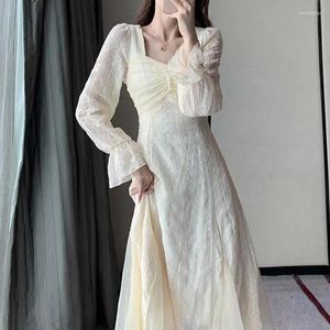 Casual jurken vintage maxi jurk voor vrouwen feest chiffon sprookje elegante Franse lange mouw hoge taille slanke vestidos