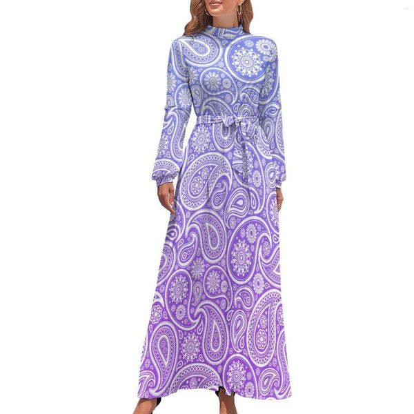 Vestidos casuales Vintage Paisley Vestido Púrpura Kawaii Maxi Estética Bohemia Largo Alto Cintura Vestidos personalizados