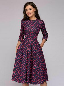 Robes décontractées Vintage tunique plissée robe imprimée femmes dames élégantes une ligne es manches longues femme automne mixi fête vestidos 230421