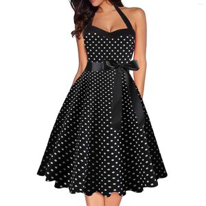 Casual jurken vintage polka dot print voor vrouwen sexy off schouder halter hangende nek feest een lijn jurk zomer bowknot sundress gewaad