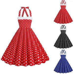 Robes décontractées Vintage Polka Dot Imprimer Robe d'été Sexy Halter Rétro 60s 50s Robe Femme Pin Up Rockabilly Party Robes