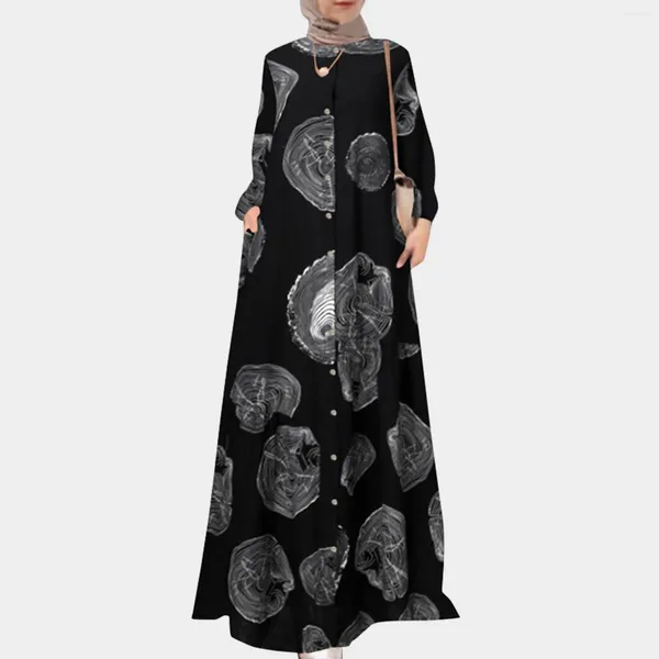 Vestidos casuales Vintage impreso vestido musulmán mujeres manga larga botón abajo Abaya Hijab Dubai Trajes Mujer Robe Ramadán