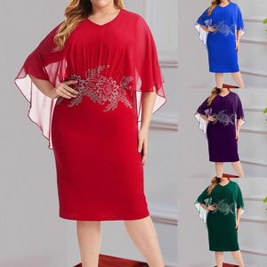 Casual jurken Vintage Solid Color Elegant Office Work Vestidos Business Party Bodycon Ruffle Women Cape Slim Round Collar Cocktail Dress