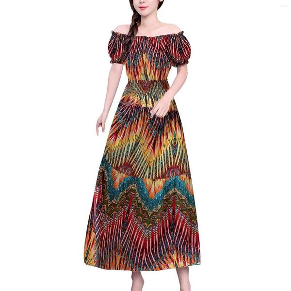 Vestidos casuales Estilos vintage Vestido largo bohemio de otoño para mujeres 2023 Manga corta Estampado floral Vacaciones Vestidos femeninos sueltos