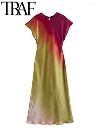 Casual Jurken Vintage Tie Dye Gedrukt Vrouwen Elegante Jurk 2023 Zomer Korte Mouw Vrouwelijke Lange A-lijn Chic Midi Gewaad