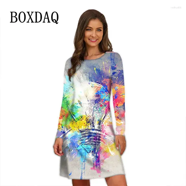 Robes décontractées Vintage Tie Dye Splash-Ink pour femmes Vêtements surdimensionnés automne manches longues col rond robe ample streetwear hip hop