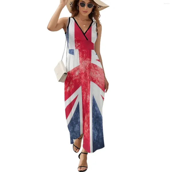 Robes décontractées vintage Union Jack British Flag Dress Womenmodern Maxi V Neck High Waist Custom Boho Beach Long