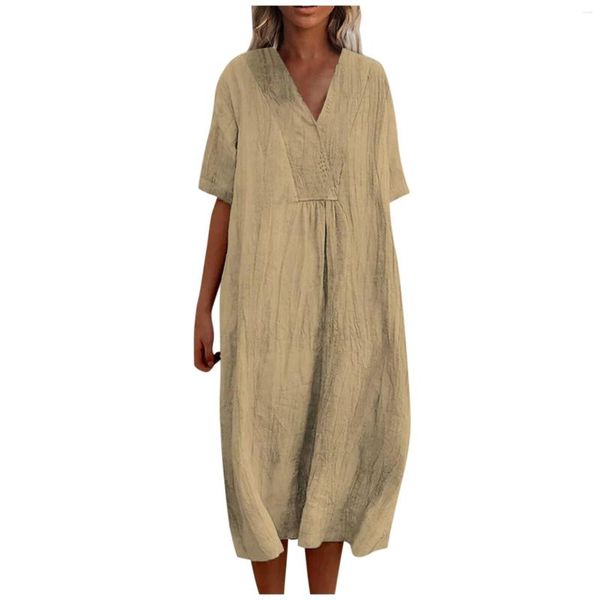 Robes décontractées Vintage femmes robe d'été 2023 plage vacances couleur unie loisirs lâche coton lin