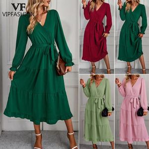 Robes décontractées VIP FASHION Robe longue d'été pour femmes Swing Vert Rose Rouge Bandage Blouse Top Sexy Slim Femme Vêtements