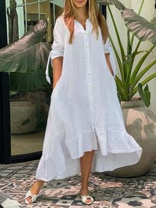 Robes décontractées VONDA automne femmes fête Maxi robe 2022 solide 3/4 manches longues asymétrique à volants Vestido plage robe d'été