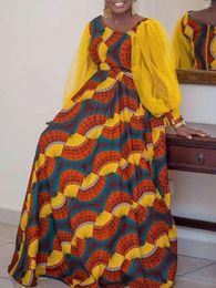 Robes décontractées Vonda Bohemian Floral imprimé maxi robe femme 2024 Patchette de dentelle à manches longues ceinturée
