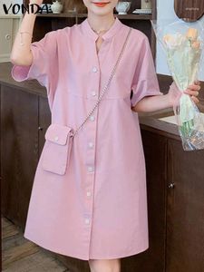 Robes décontractées Vonda Femmes Robe de couleur unie 2024 Été élégant ol style soleil mode manche courte robe lâche Femme baggy