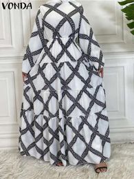 Robes décontractées Vonda Femmes Vintage Maxi Robe 2024 Automne Party Sundren imprimé à manches longues Ruffled Loose Holiday Robe Femme