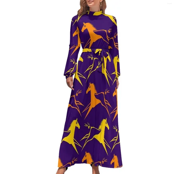 Robes décontractées Robe de cheval de guerre à manches longues Résumé Animal Sexy Maxi Taille haute Street Style Modèle Beach Cadeau