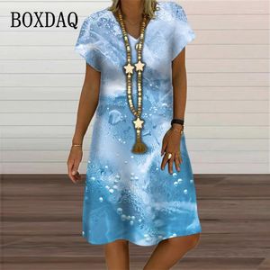 Vestidos informales con estampado de glaseado en la superficie del agua para mujer 2023, vestido holgado de manga corta de verano para playa de gran tamaño, vestido veraniego con cuello en V para mujer