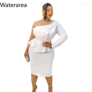 casual jurken waterarea mesh lange mouwen kralen ruches hoge taille midi-jurk voor dames afrikaanse elegante vintage zomer zwart