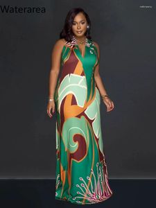 Casual Jurken Waterarea Vrouwen Paisley Gedrukt Mouwloos Halter Hals Backless Maxi Bodycon Midi Jurk 2024 Avond Sexy Party Vestidos