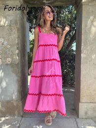 Casual jurken Wave Appliques Dames zomerjurk 2024 Riemeless Holiday Rose Red Red Maxi Vrouw Vestidos Vacation Long