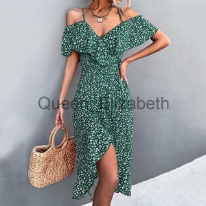 Robes décontractées WAYOFLOVE Dames Printemps Été Sexy Bretelles Robe Femmes Vert Hors Épaule Volants Casual Plage Robes Femme Imprimé Floral Robe J230625