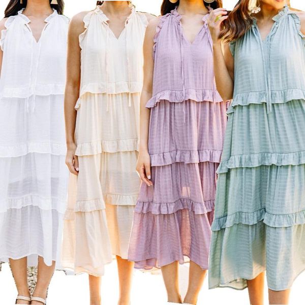 Robes décontractées WEIN Articles en gros pour les femmes d'affaires 2023 Robe mi-longue en patchwork à couches élégantes Blanc Rose