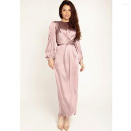 Casual Jurken WEPBEL Arabische Islamitische Jurk Dubai Satijn Hoge Taille Abaya Vrouwen Moslim Zachte Elegante Korset Lange Mouw Gewaad Marocain Kaftan