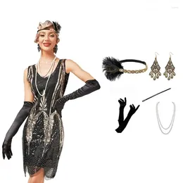 Casual jurken Wepbel retro schede sexy jurk dames betaalbare luxe prom larie s avonds '20s gatsby v-neck mouwloosheid