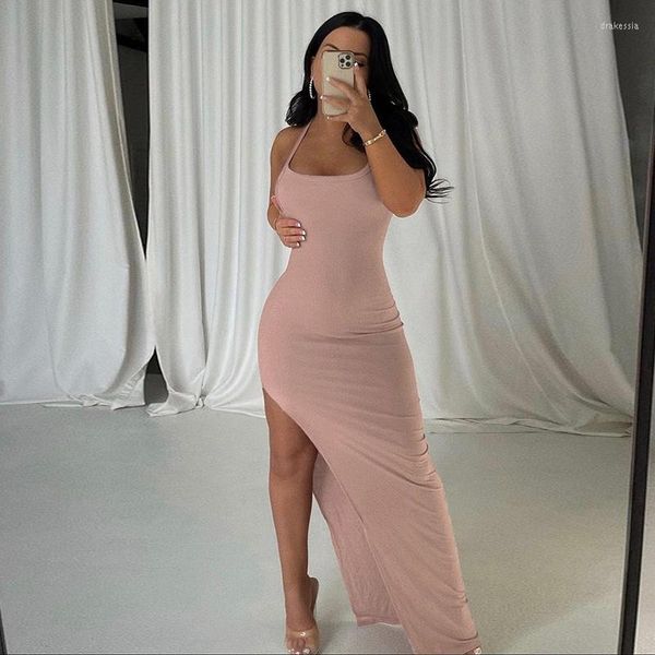 Vestidos casuales Wepbel Sexy Light Long Dress Mujeres Elegante Recorte Spaghetti Straps High Slit Beauty Waist Backless Bodycon