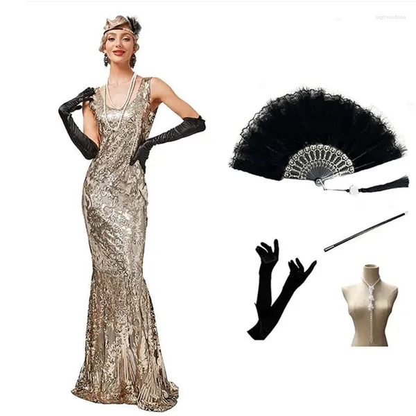 Robes décontractées Wepbel Soirée sans manches Gatsby Robe serrée Y2K Sexy Paillettes Dîner Femmes Ball Party Vintage Rétro Pleine Longueur Longue