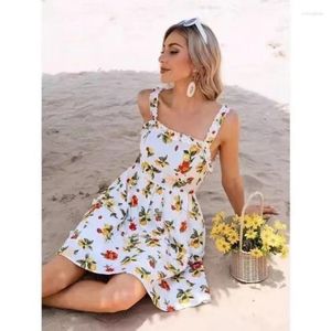 Robes décontractées Wepbel Slip Robe Été Sexy A-ligne Floral Imprimé Plage Femmes Sans Manches Camis Tops Découpe Impression Mini