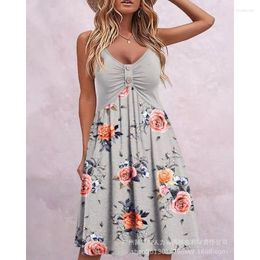Casual jurken Wepbel Summer Camis Jurk Dames bloemendrukknop Kruisgegooid mini spaghetti-riem ruches v-neck sexy