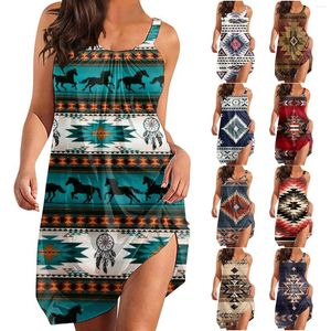 Casual jurken Western Ethnic Print Strap Mini Beach Jurk Vrouwen Boho Zomer sexy bloemen mouwloze feestavond Hem Camisole