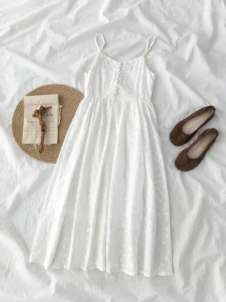 Vestidos informales Vestido de camisola blanca 2024 Girl Flor Flower Bordado A-Line Slip Beach Vacaciones Falda elegante
