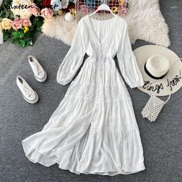 Robes décontractées robe longue blanche pour womwn v-col
