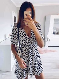 Casual Jurken Wit Zand Spot Mini Zomer Jurken Vrouwen V-hals Casual Strand Zonnejurk Sexy Botton Wrap Bodycon Jurk vrouwelijke J230625