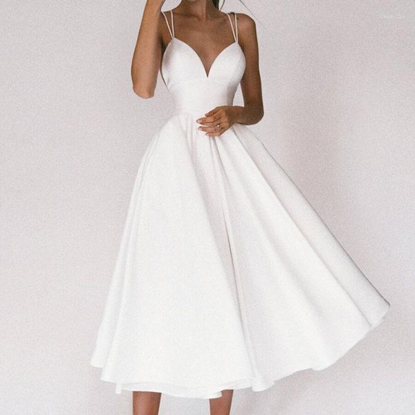 Robes décontractées Blanc V-Col V-Col Robe de mariée Femmes Cocktail Party Été 2023 Mode Luxe Maxi Longue Moulante Élégante Dos Nu